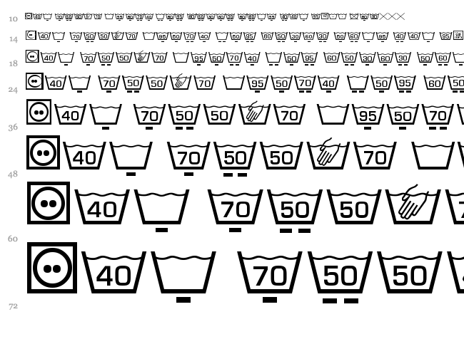 Wash Care Symbols Classic M54 font waterfall